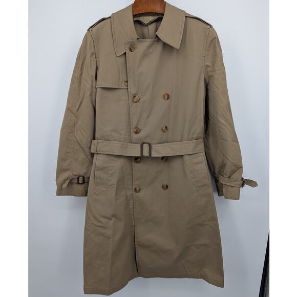 Vintage London Fog Trench Coat 40 Long Tan Belted Double Breasted Classic Sz 40 - Picture 2 of 6